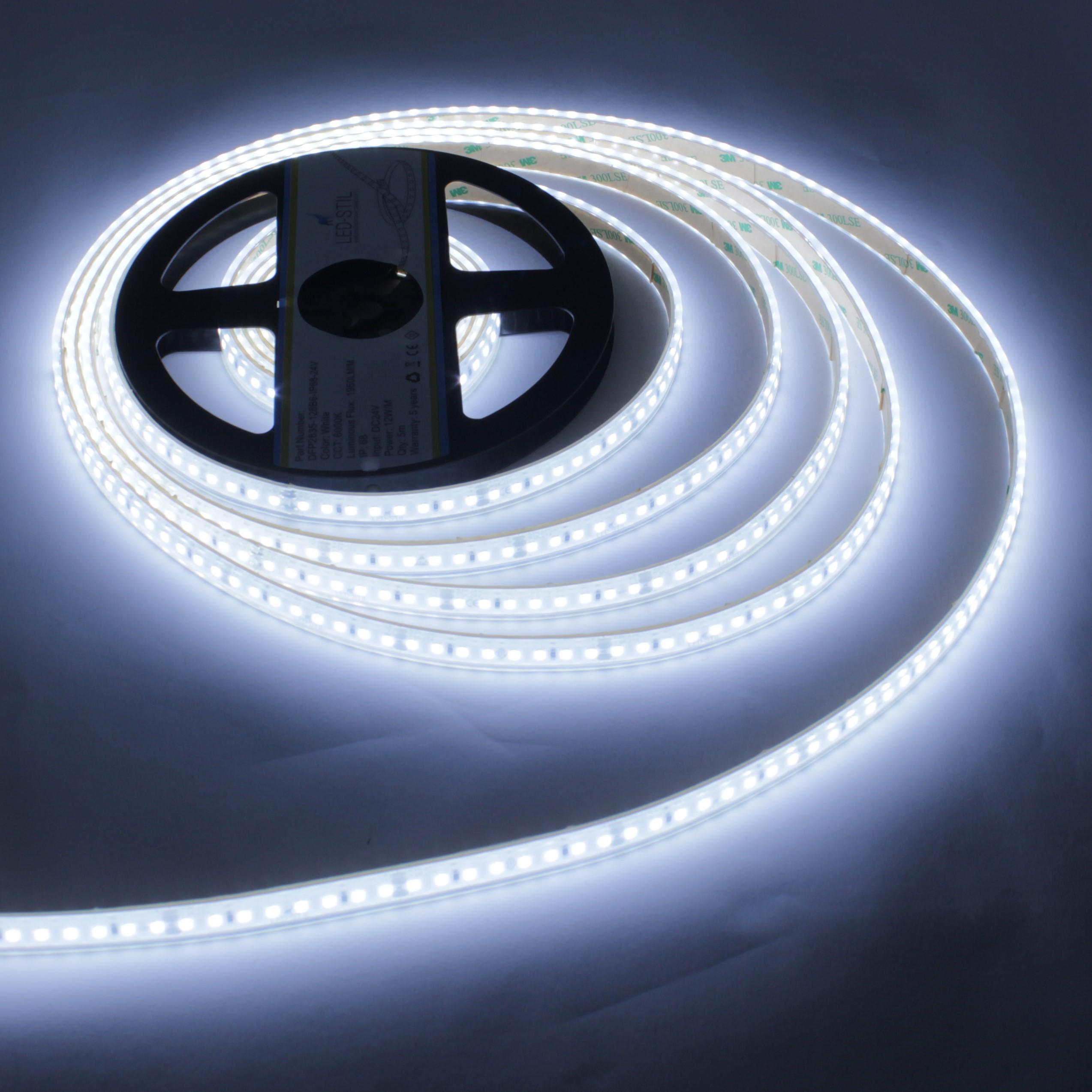 Світлодіодна стрічка LED-STIL 6000K 12 Вт/м 2835 128 діодів IP68 24 Вольти 1950 lm холодне світло