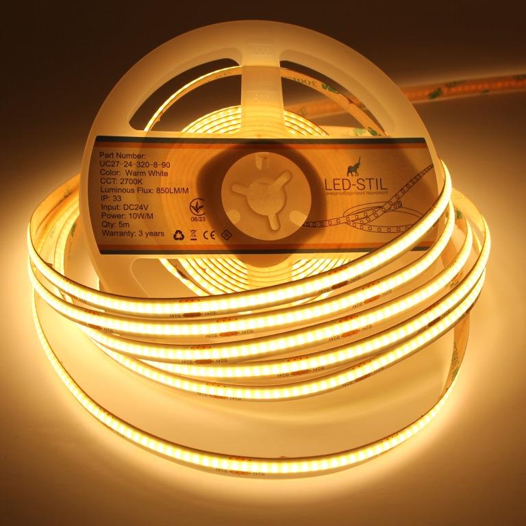 Світлодіодна стрічка LED-STIL 2700K 10 Вт/м COB 320 діодів IP33 24 Вольти 850 lm тепле світло