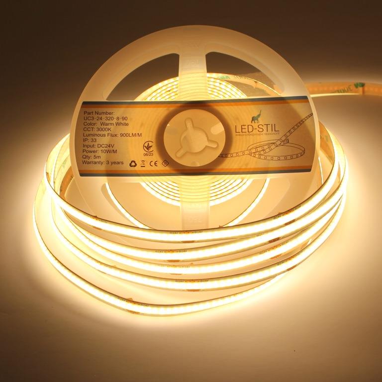 Світлодіодна стрічка LED-STIL 3000K 10 Вт/м COB 320 діодів IP33 24 Вольти 900 lm тепле світло