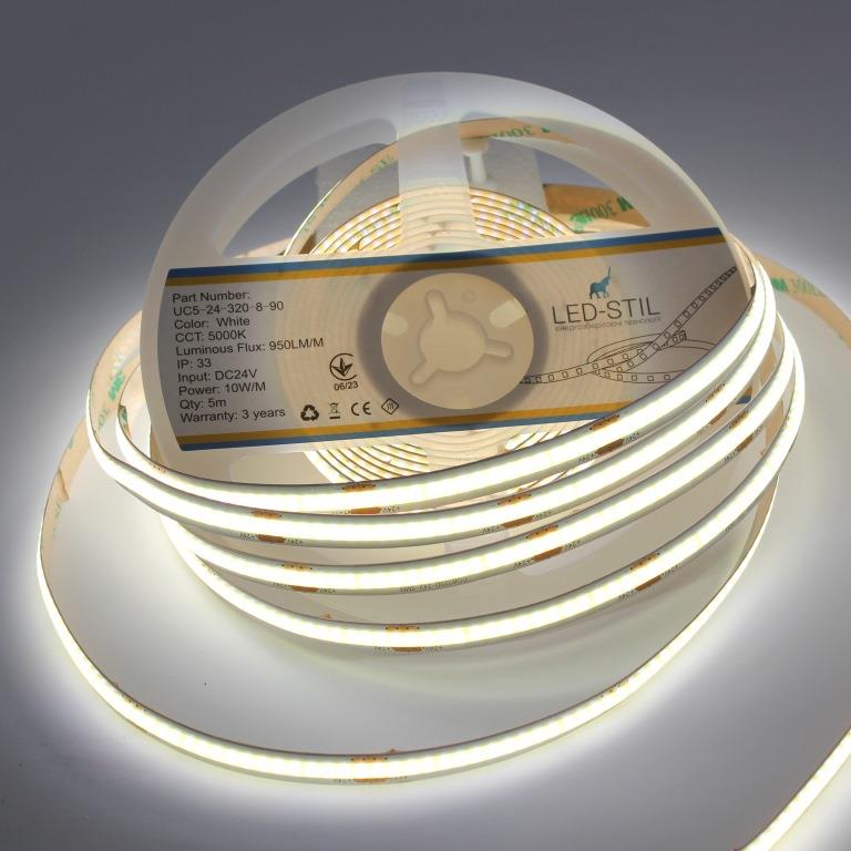 Світлодіодна стрічка LED-STIL 5000K 10 Вт/м COB 320 діодів IP33 24 Вольти 1000 lm нейтральне світло