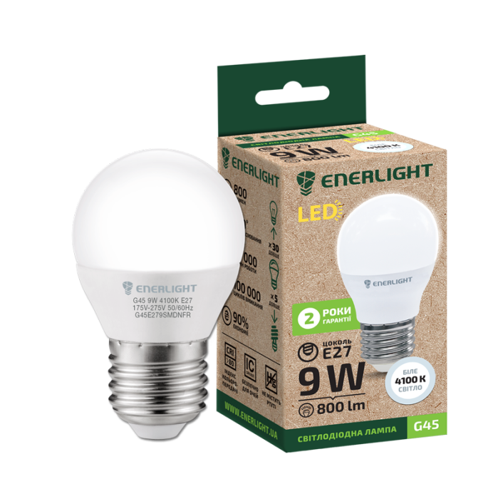Cветодиодная лампа LED ENERLIGHT G45 9Вт 4100K E27