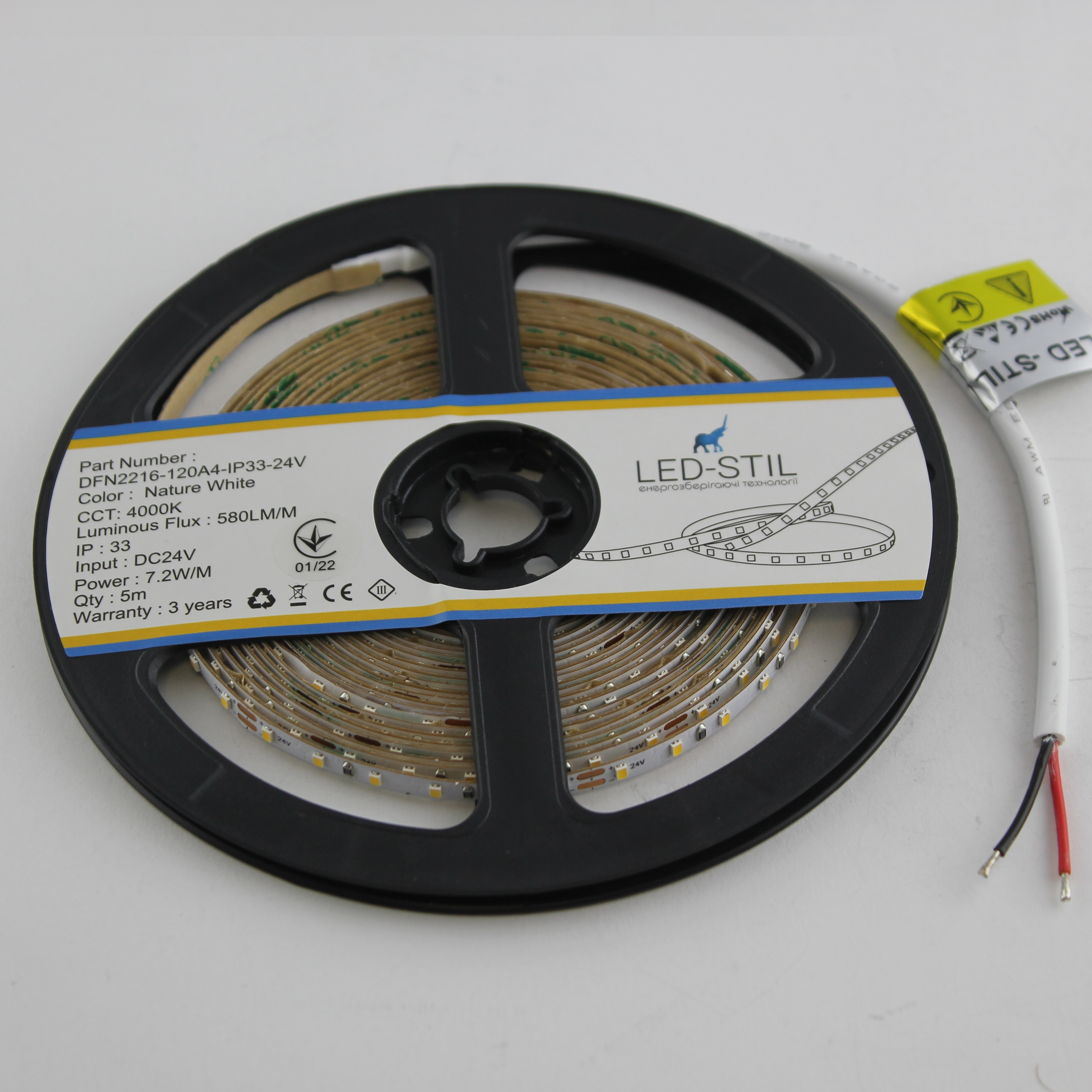 Світлодіодна стрічка LED-STIL 4000K 7,2 Вт/м 2216 120 діодів IP33 24 Вольти 600 lm нейтральне світло, ВУЗЬКА