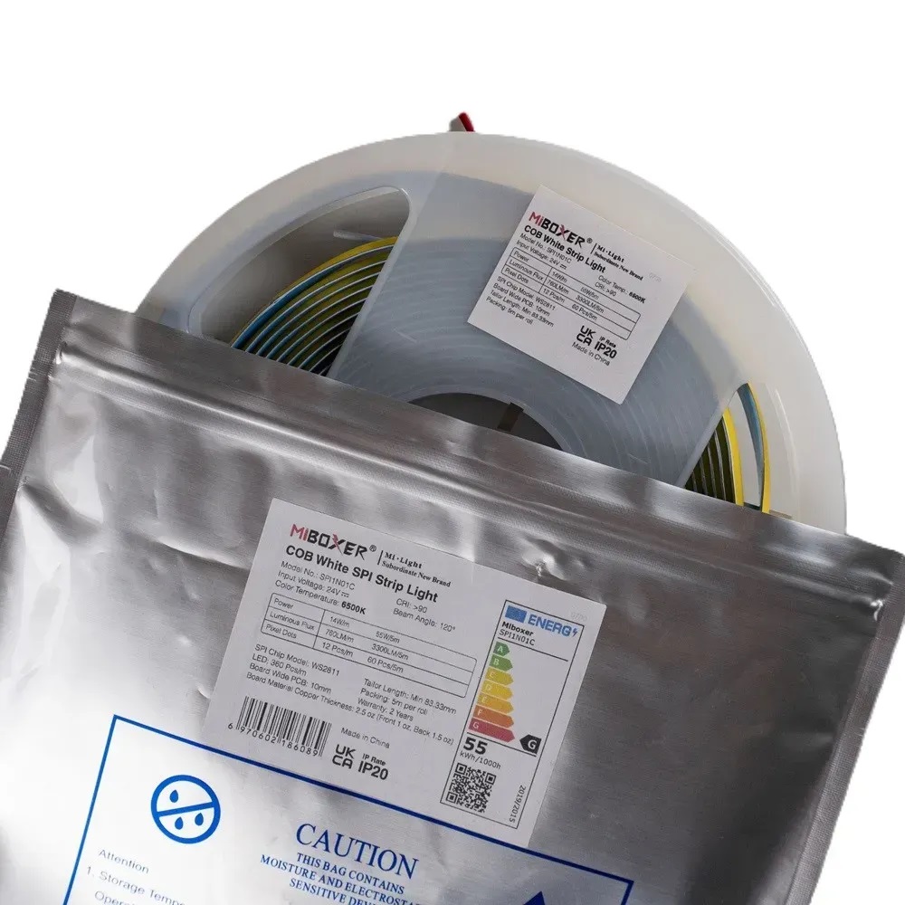 Світлодіодна стрічка Mi-light SPI 6500К 14 Вт/м COB WS2811 360 діодів IP20 24 В 760 lm, холодне світло