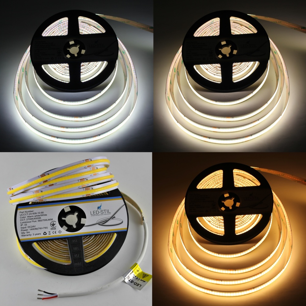 Світлодіодна стрічка LED-STIL 2700-6500K 14 Вт/м COB 608 діодів IP33 24 Вольта 1400 lm двоколірна