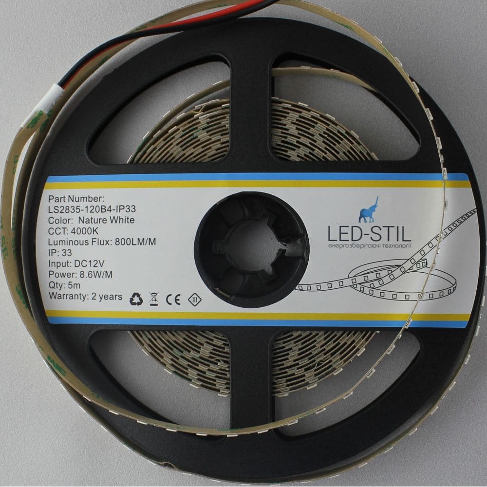 Світлодіодна стрічка LED-STIL 4000K 8,6 Вт/м 2835 120 діодів IP33 12 Вольт 800 lm нейтральне світло