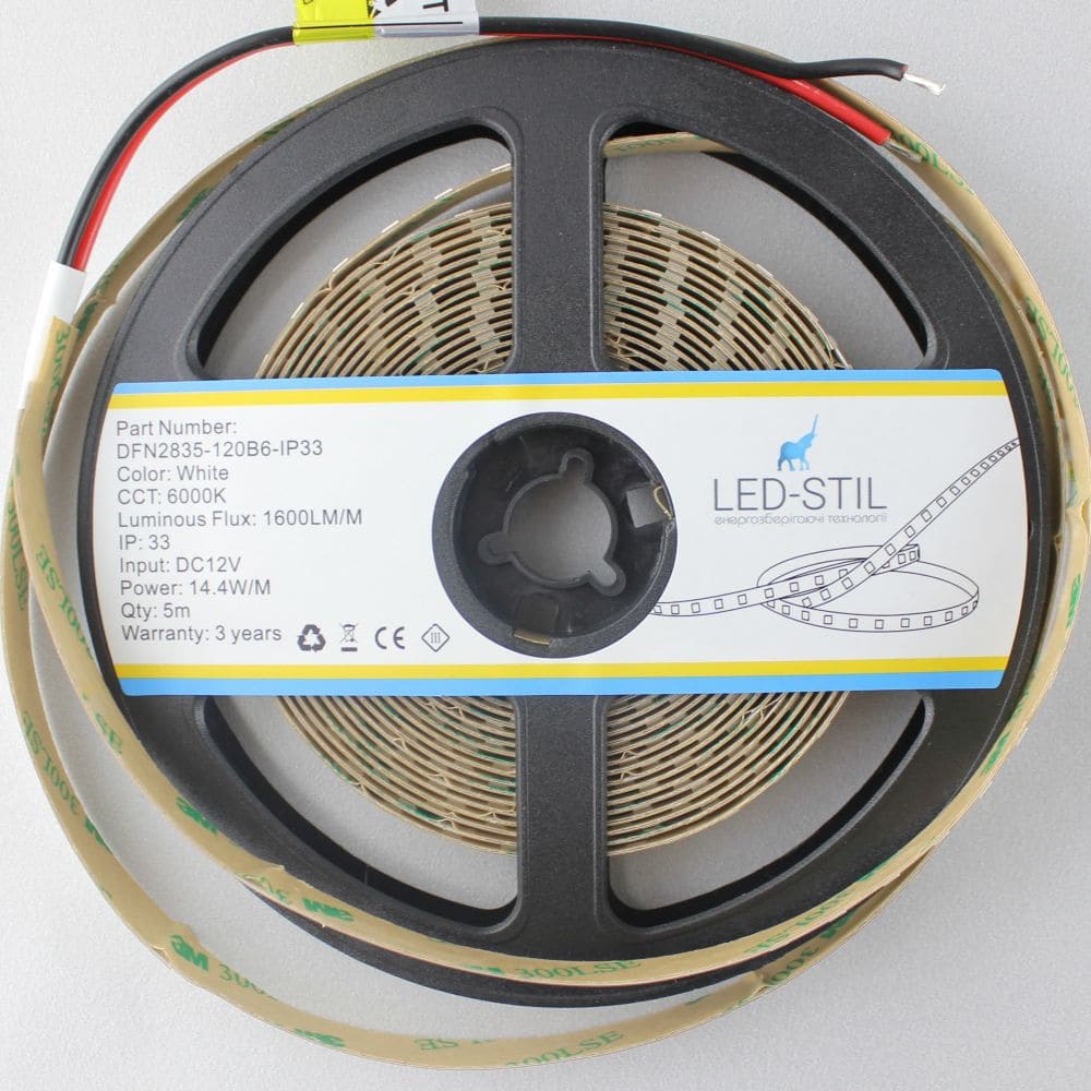 Світлодіодна стрічка LED-STIL 6000K 14,4 Вт/м 2835 120 діодів IP33 12 Вольт 1600 lm холодне світло