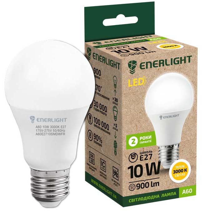 Cвітлодіодна лампа LED ENERLIGHT A60 10Bт 3000K E27